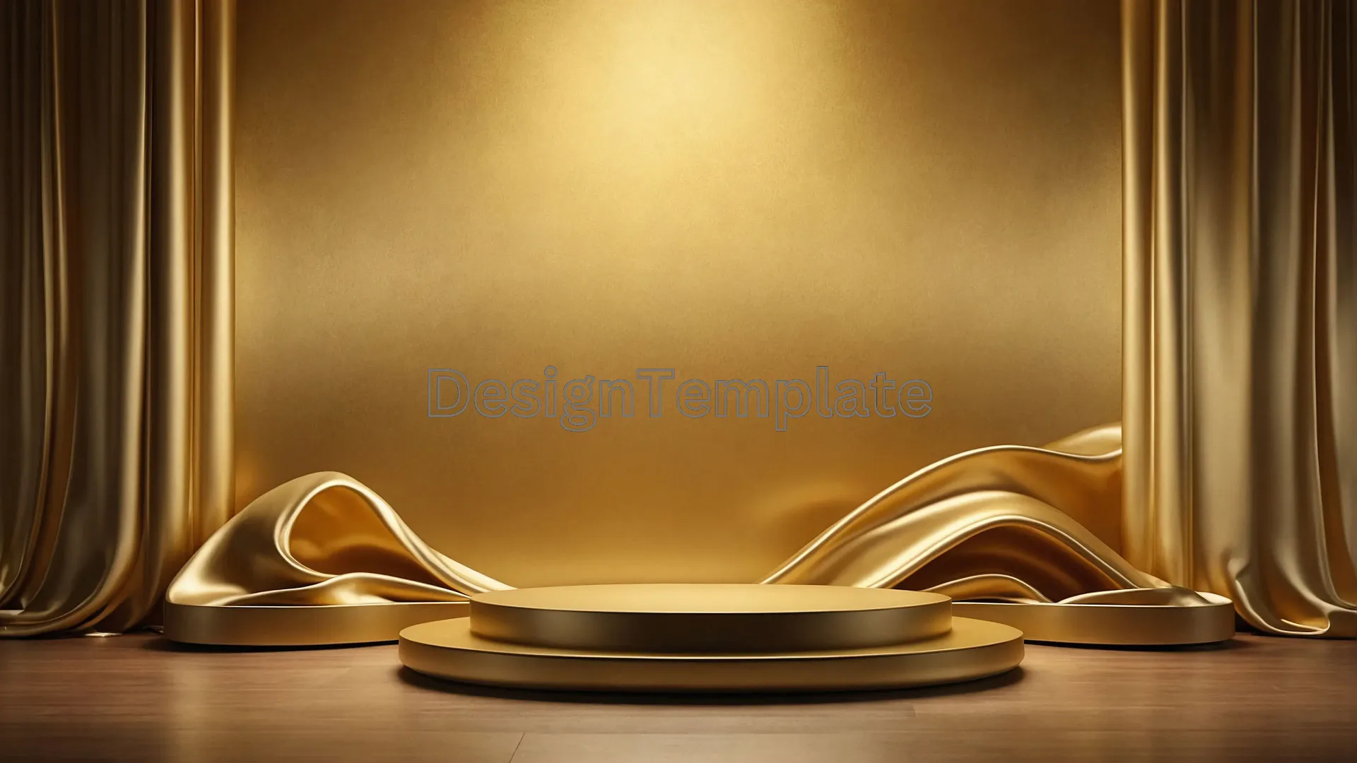 Luxurious Golden Podium with Draped Curtains Photo